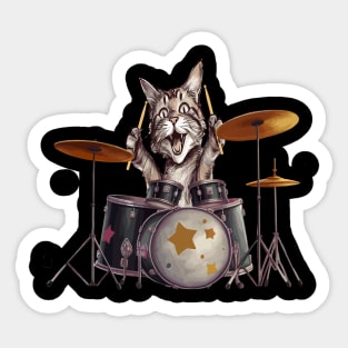 Funny Cat Playing the  Drums Sticker
